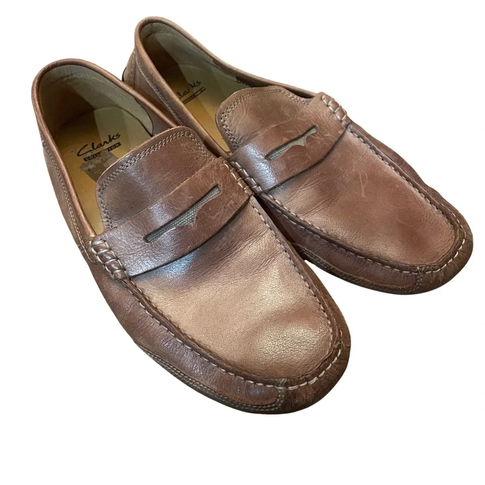 Clarks Loafers Mens Brown Leather Penny Driving Mocs Old Money Size 10M